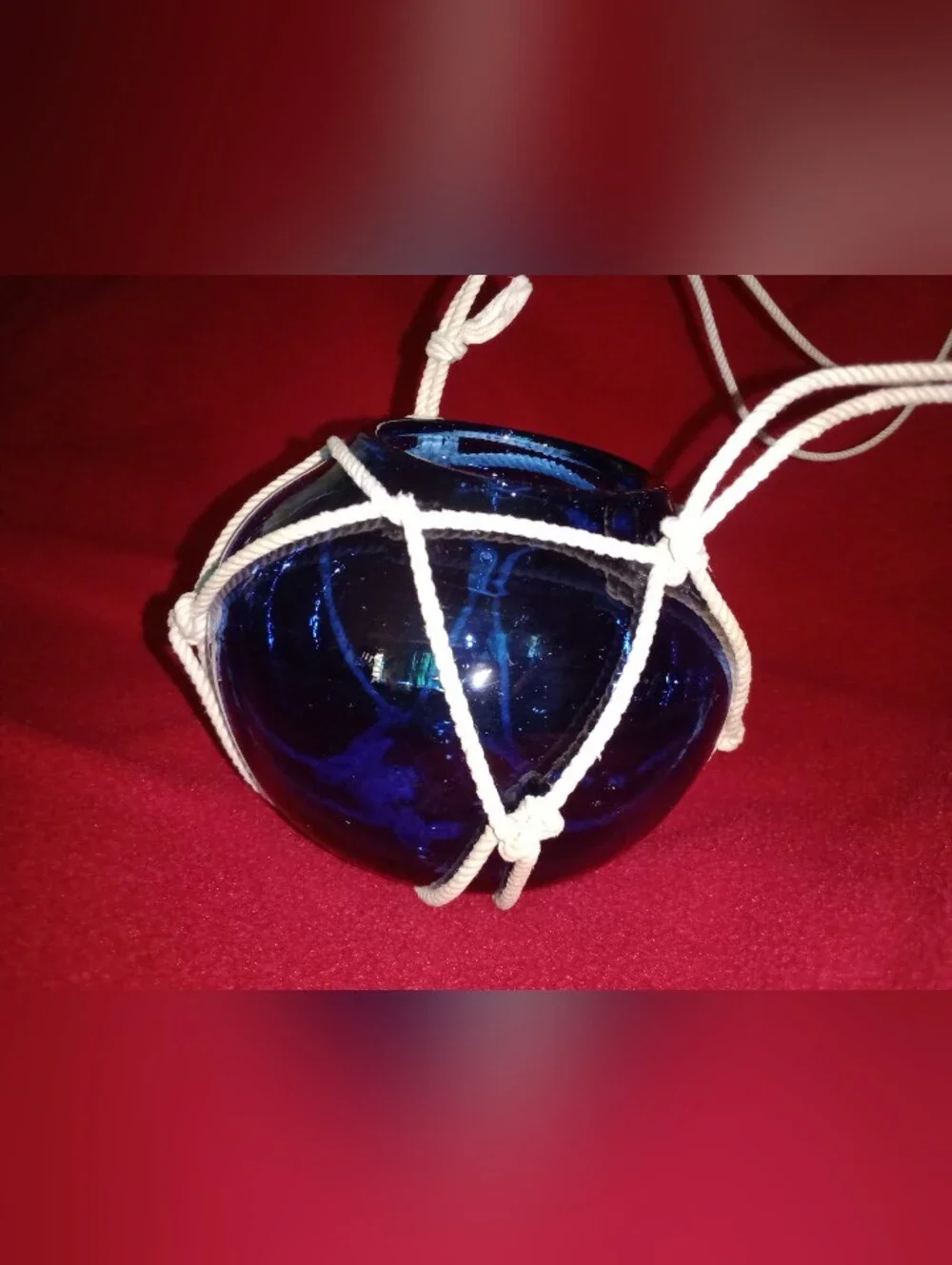 Vintage Blue Glass Ball Hanging Planter 4 1/2